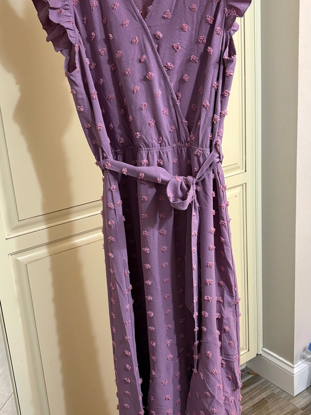 Lavender Textured Wrap Midi Dress